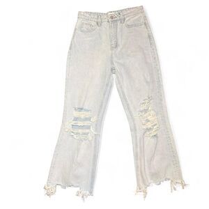 Altar'd State high-waisted light wash ripped distressed raw hem jeans Size 27